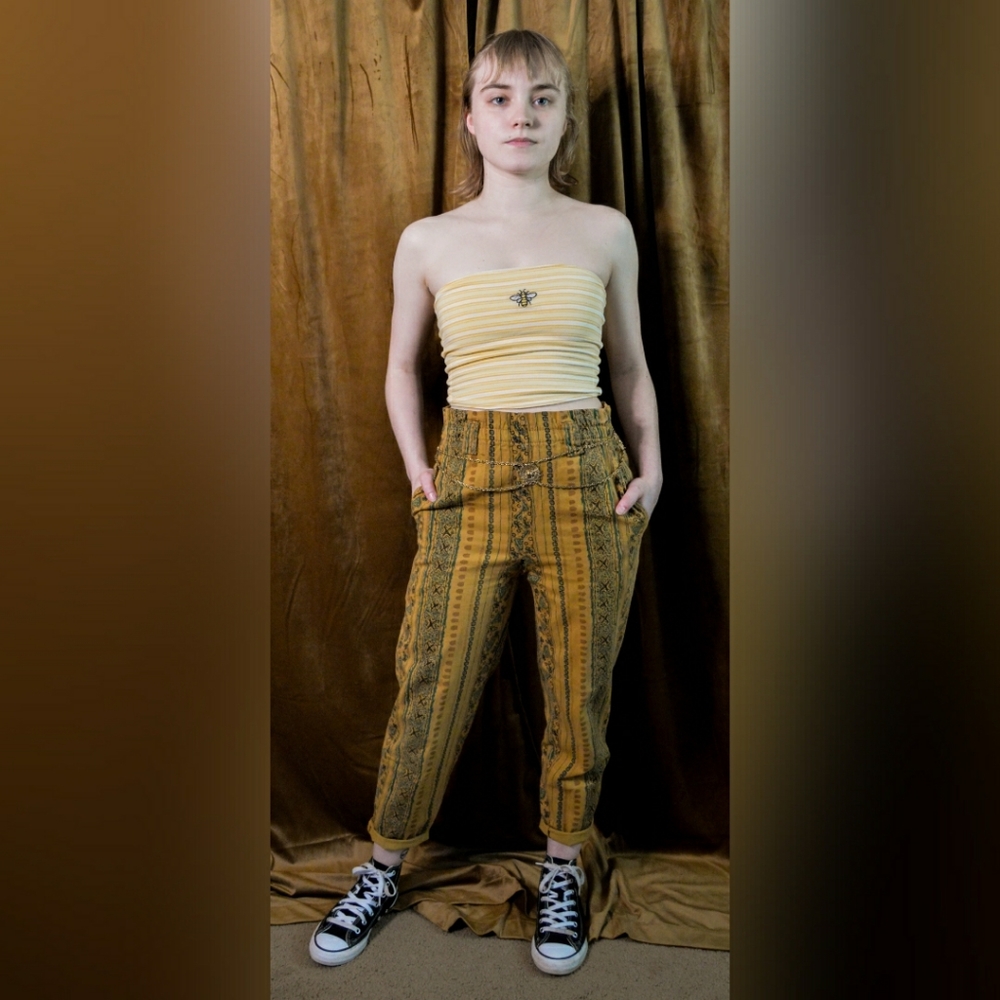 Mustard and Kelly Green Tribal High Waisted Cotton Pants